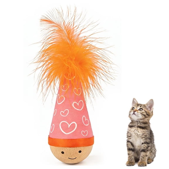Wooden Interactive Cat Toy with Catnip - Niuniu Tumbler Wobble Toy for Indoor