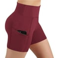 thumbnail image 2 of nerohusy Women's Biker Shorts with Pockets High Waisted Spandex Workout Running Yoga Gym Lightweight Summer Fitness Stretchy Shorts Wine,L, 2 of 9
