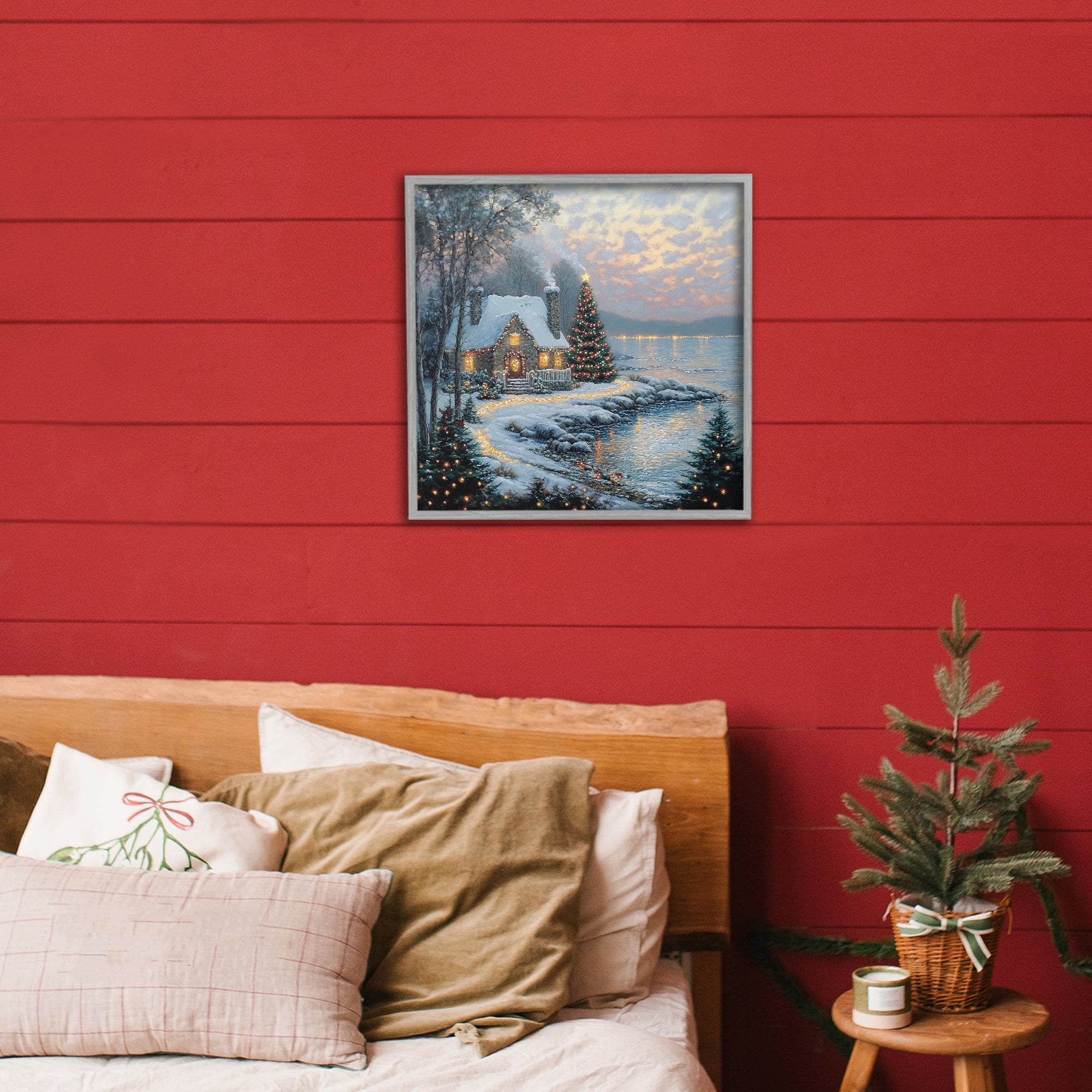 Stupell Industries Snowy Lit Cottage by Lake Gray Framed Giclee Art, design by Heidi Kuntz