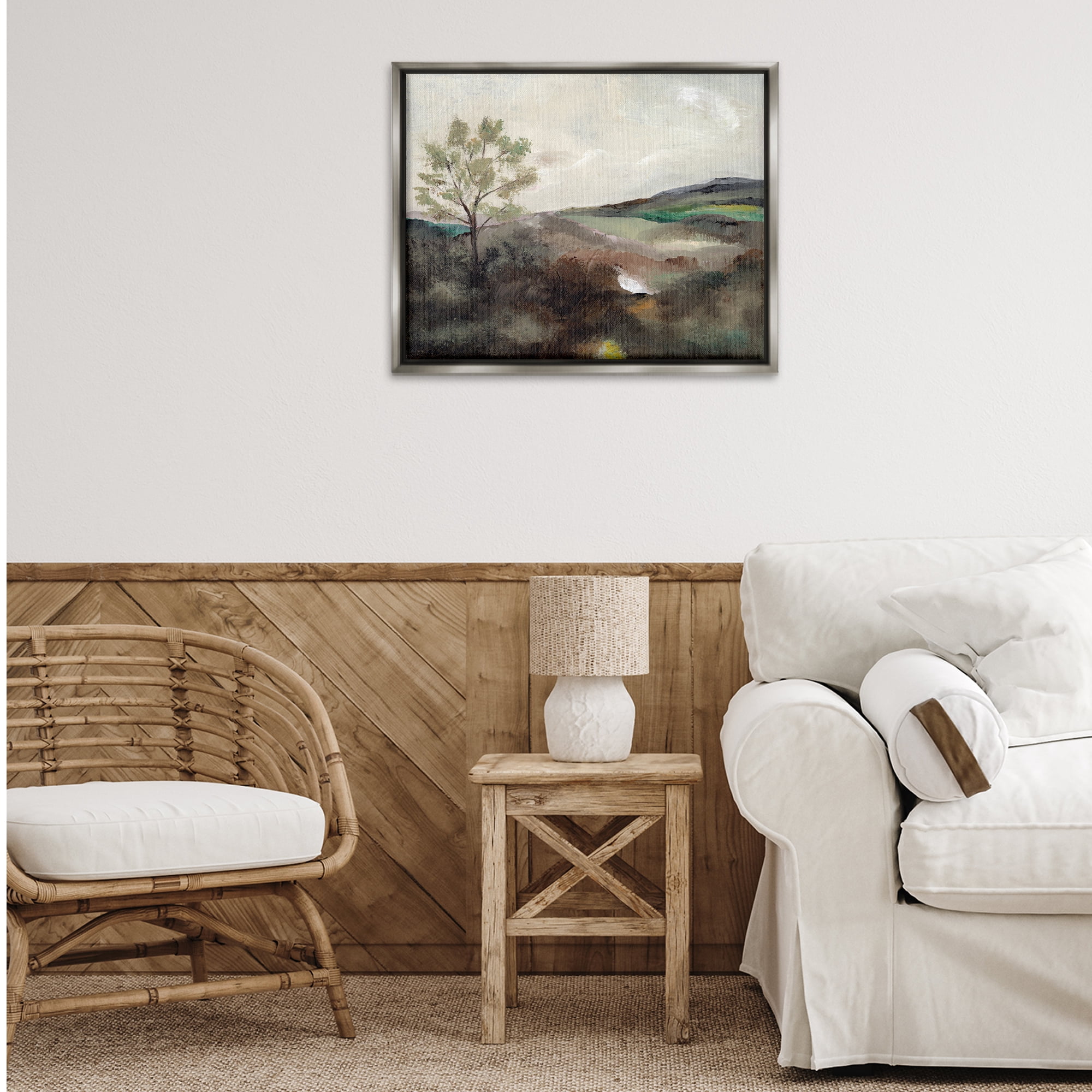 Stupell Industries Beige Toned Landscape Landscape & Nature Painting Gray Floater Framed Canvas Art Print Wall Art, 31 x 25