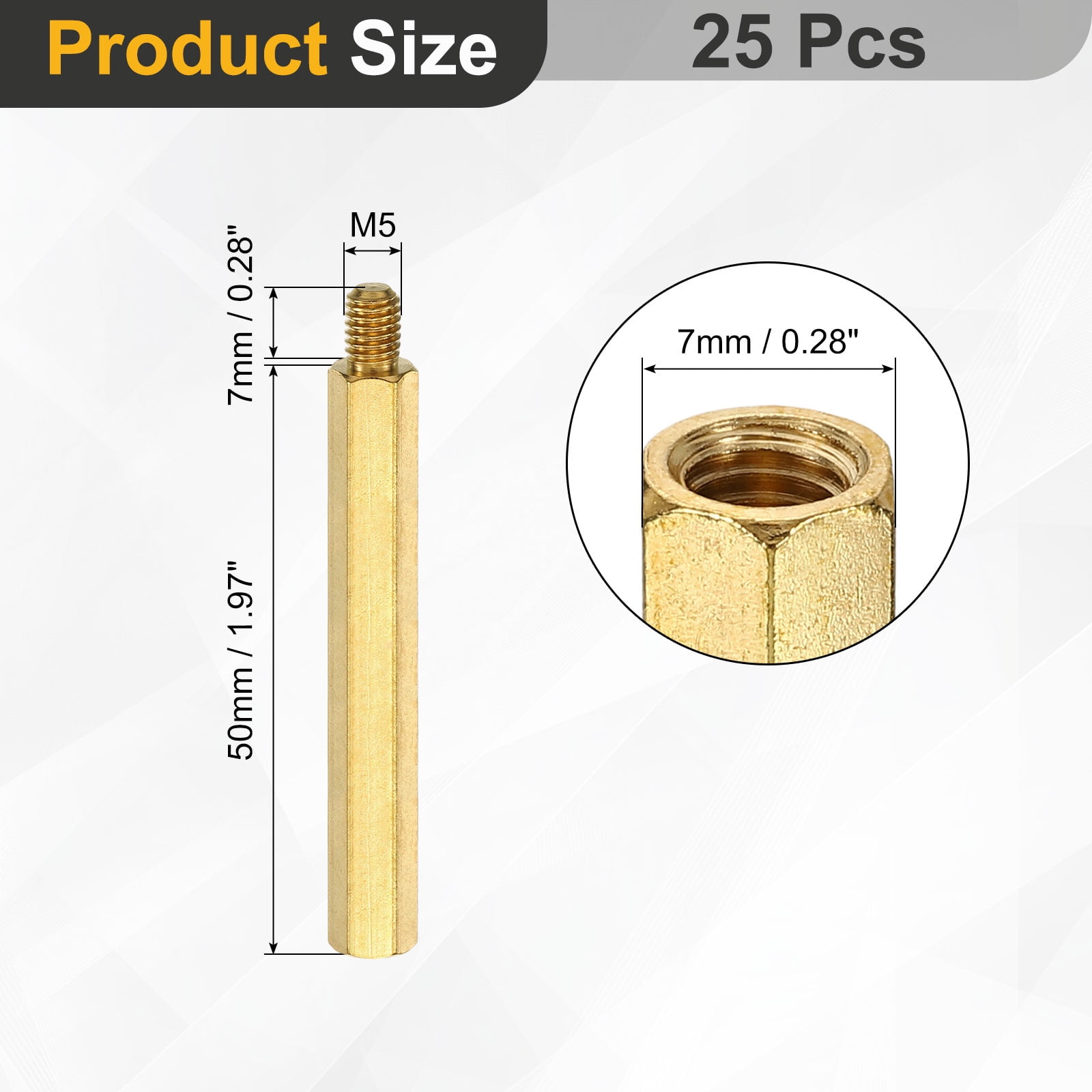 Uxcell 25 Pack Male to Female Thread Spacer Screws, M5 x 50mm + 7mm Brass Hex Standoff Screws PCB Motherboard for Drone Quadcopter, Computer and Circuit Board