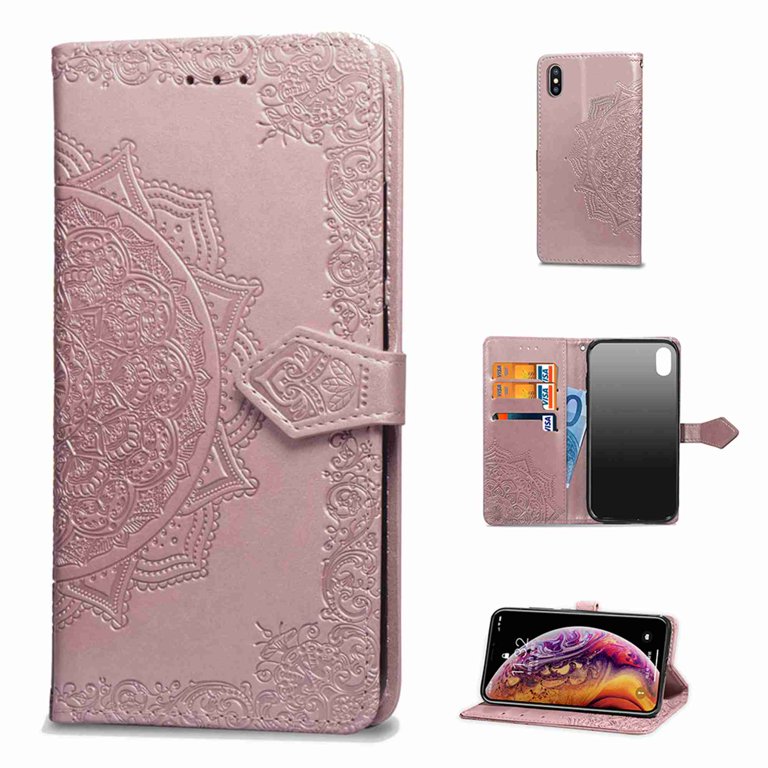 Coque étui IPhone 6 Plus / 6s Plus Avec Porte-cartes Et Béquille - Noir Floral