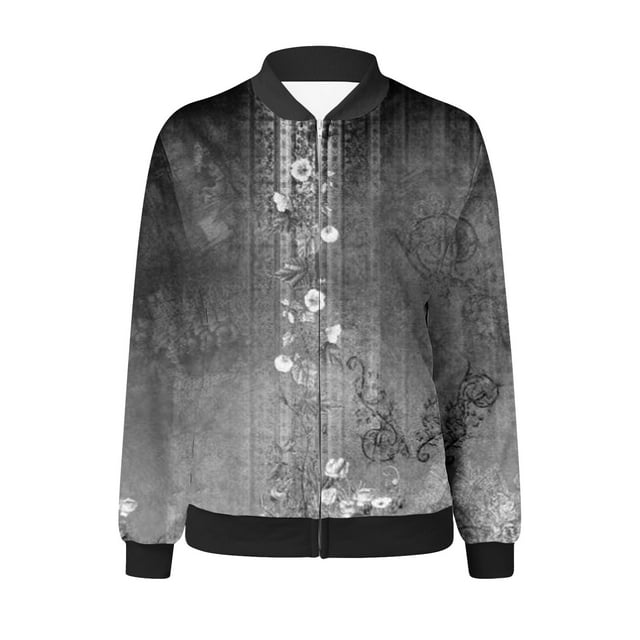 Pisexur Veste de Baseball pour Femmes Plus Cardigan Kimono Léger à Fleurs Imprimé Manches Longues Zip Veste Bomber