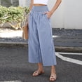 thumbnail image 6 of Hearthz Gingham Plaid Womens Wide Leg Pants Elastic Smocked Waist Womens Cropped Pants Flowy Baggy Womens Flowy Pants Blue L, 6 of 7
