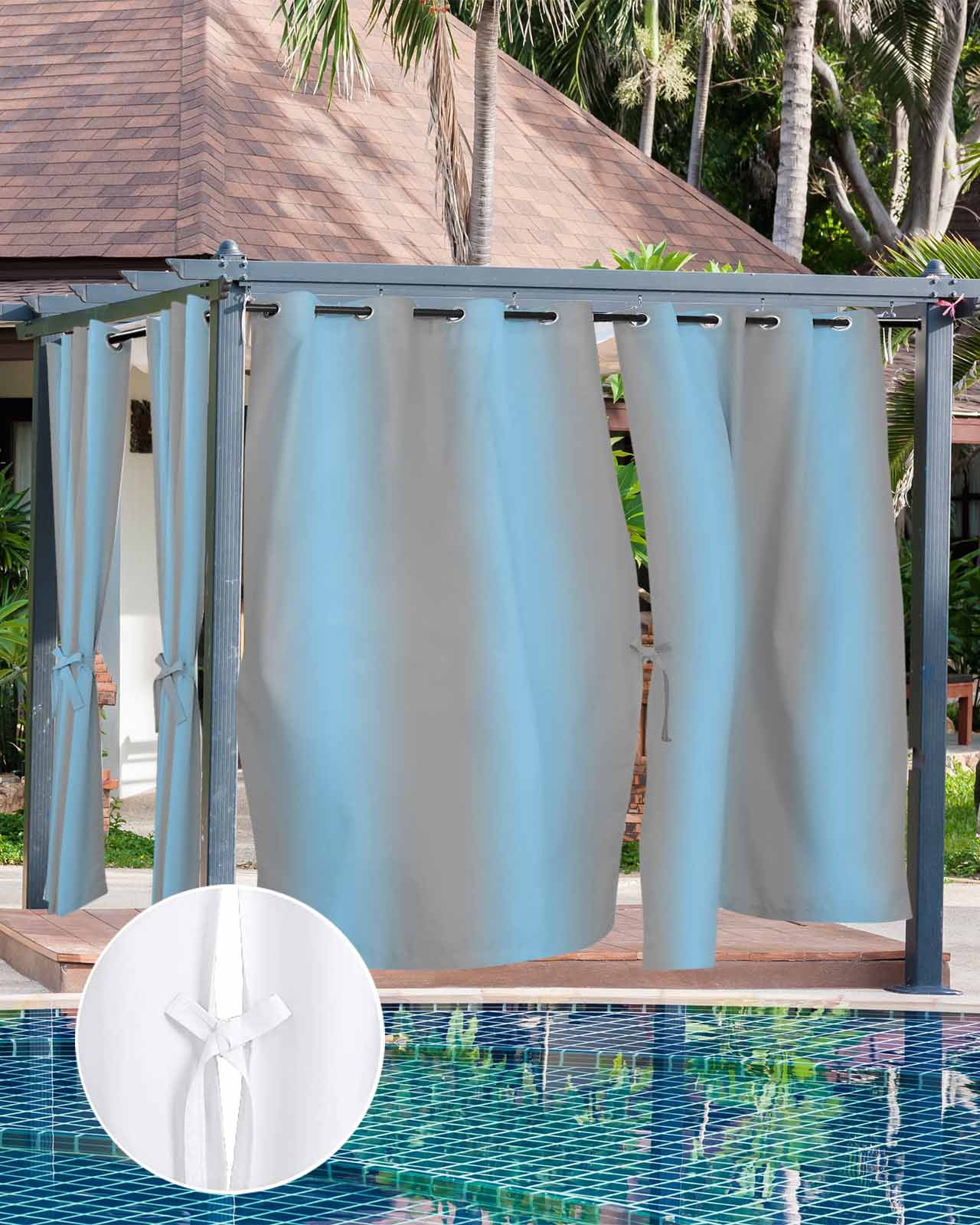 Outdoor Curtains for Patio, Blue Ombre Waterproof Blackout Outside Curtain for Porch/Pergola/Gazebo, Grey Modern Art Farmhouse Thermal Insulated Drapes for Cabana, 2 Panels, 54 x 95 Inch