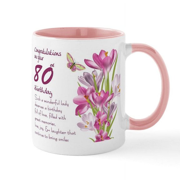 CafePress - 80Th Birthday Crocus Gift Mug Mugs - 11 oz Ceramic Mug - Novelty Coffee Tea Cup