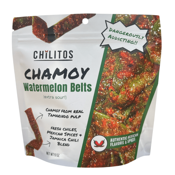 Watermelon Sour Belts Chamoy Candy - Mexican Sweet Sour Spicy Gummy Chili Candy (6 oz Bag)