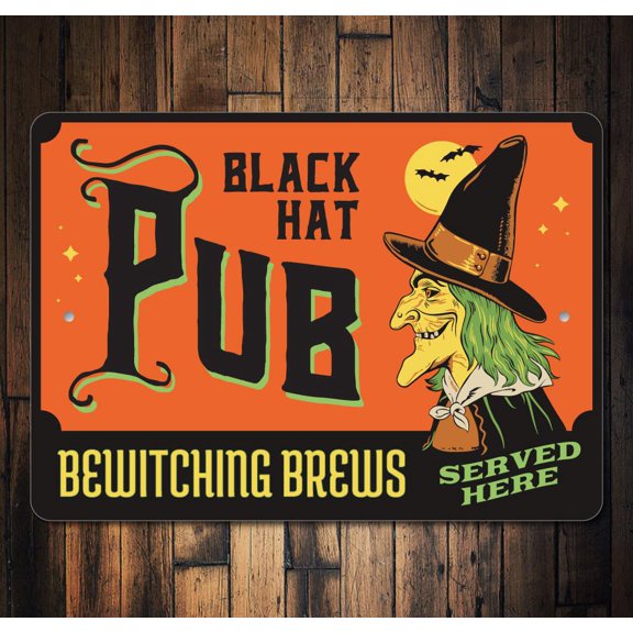 Black Hat Pub Novelty Decor, Metal Wall Sign - 10x14 Inches