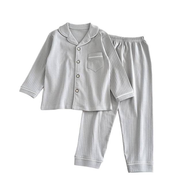HAiming Kids Cotton Pjs 2 Piece Set Long Sleeve Pullover Top Wide Leg Pants Solid Color Sleepwear Outfit