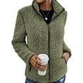 thumbnail image 2 of Capreze Women Sherpa Fleece Jacket Full Zipper Faux Fuzzy Casual Bomber Coat With Pockets Long Sleeve Winter Outwear Army Green S, 2 of 3