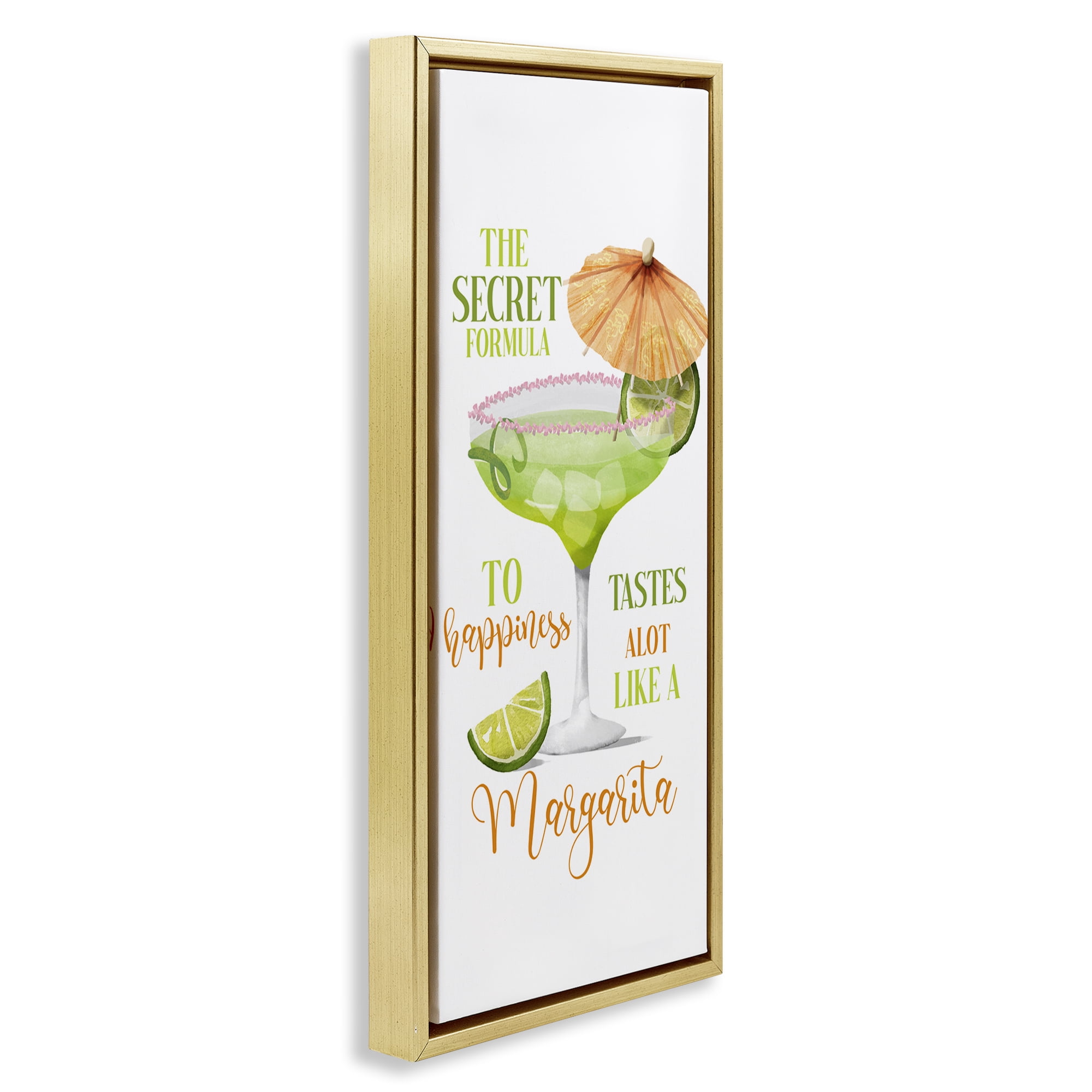 Stupell Industries Fun Margarita Expression Food & Beverage Painting Gold Floater Framed Canvas Art Print Wall Art, 11 x 25