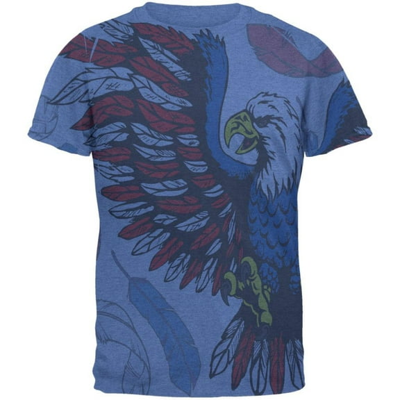 4th of July Patriotic Eagle Feathers All Over Mens T Shirt Heather Royal LG
