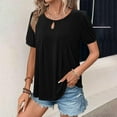 thumbnail image 4 of New Summer Arrivals Olyvenn Womens Short Sleeve Tops Pleated Boho Shirts Casual Solid Crew Neck Tunic Shirts Summer Ruched Blouse Black XL, 4 of 8