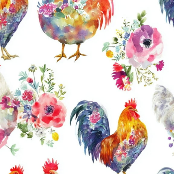 Boho Peel and Stick Wallpaper Watercolor Roosters Floral Bouquet Vibrant Colors Contact Paper 17.7in x 9.8ft Wallpaper Removable Self Adhesive Wall Paper for Bedroom