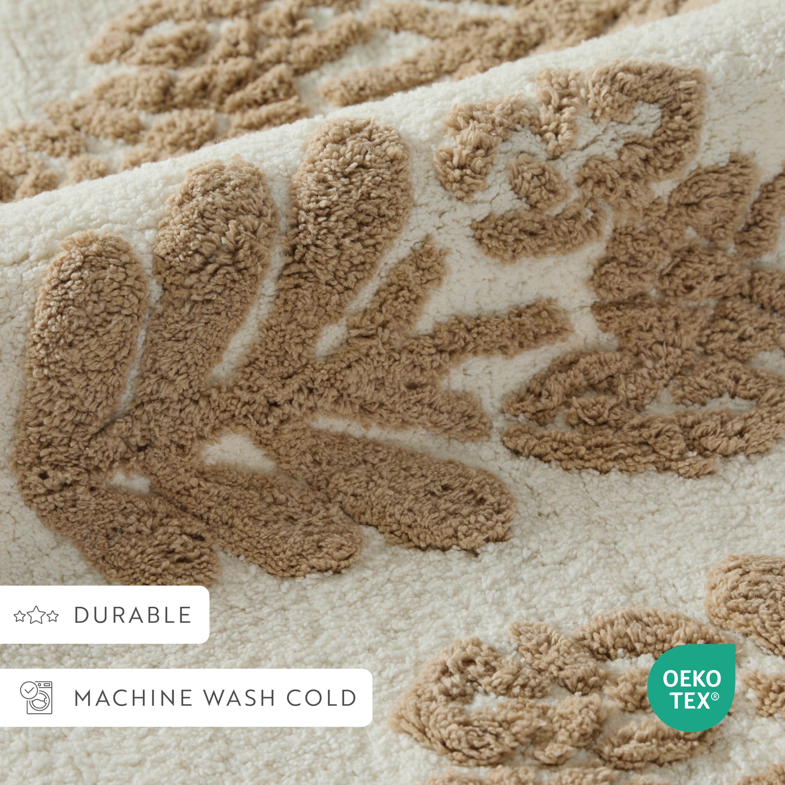 100% Cotton Floral Patterned Bath Mat by Comfort Canopy, Natural Folk Leaves, 24" x 17"