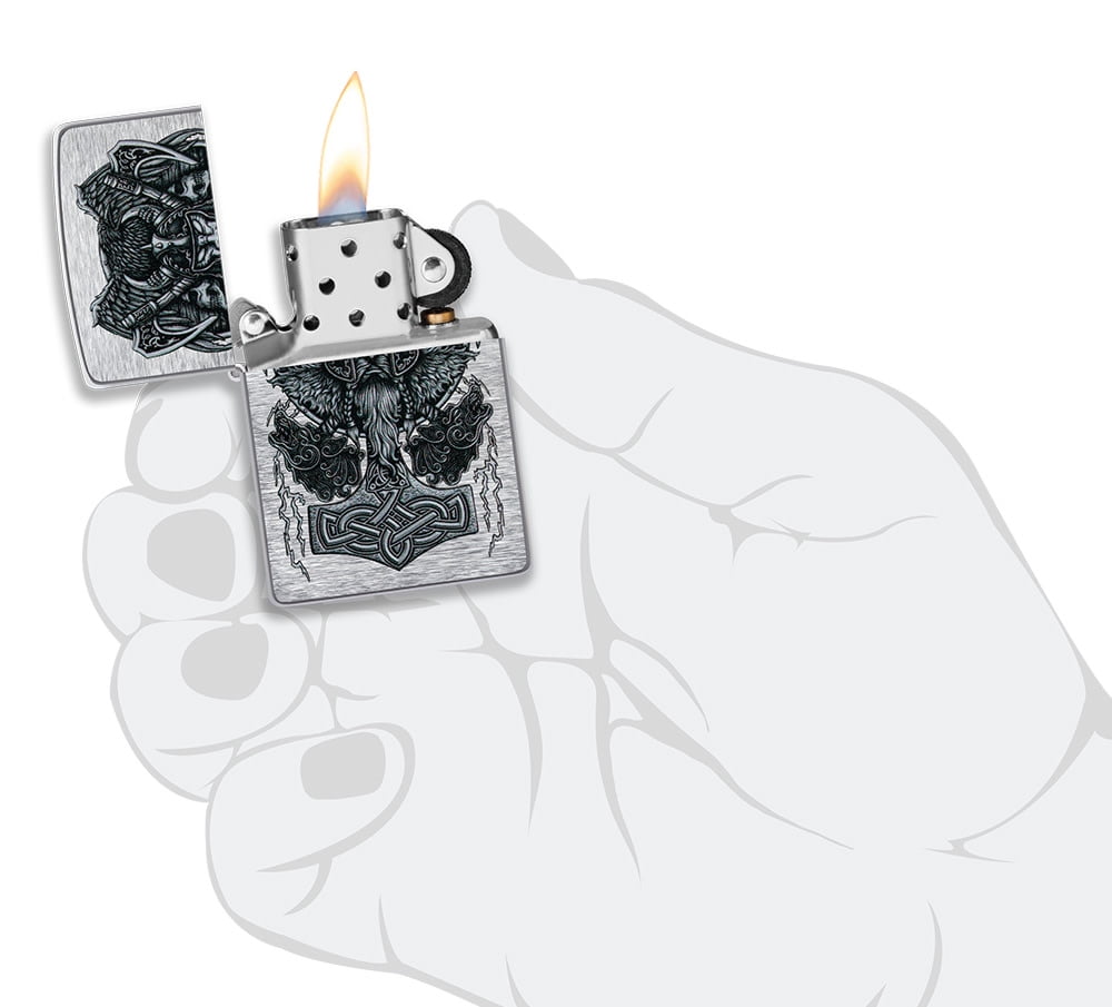 Zippo Viking Design Brushed Chrome Pocket Lighter