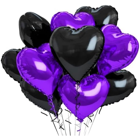 12 Pcs Black and Purple Heart Foil Balloons,18 inch Black and Purple Heart Mylar Balloons for Love Heart Balloon Valentines Birthday Wedding Party Decoration$$Electronics Accessories