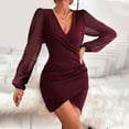 thumbnail image 5 of Ashirexll Midi Dresses for Women, Womens Winter Dresses, Fall Fashion Solid Long Sleeve V-Neck Tight Party Club Mini Dress, 5 of 7