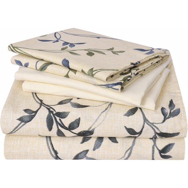 Piece Teal Leaves Printed Sheet Set Queen Size Soft Botanical Microfiber Sheets with Pillowcases Deep Pocket