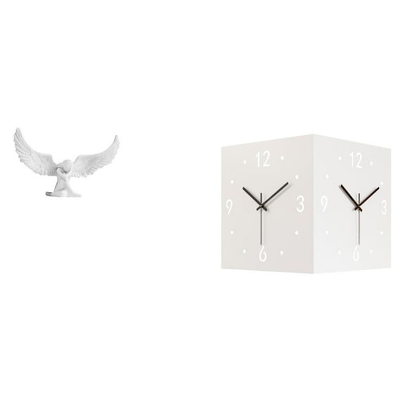 Escultura de ángel,Estatua de ángel para decoración del hogar,manualidades,color blanco,Reloj de pared de doble cara,Reloj de pared de esquina de doble cara para decoración del hogar,Reloj
