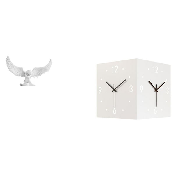 Escultura de ángel,Estatua de ángel para decoración del hogar,manualidades,color blanco,Reloj de pared de doble cara,Reloj de pared de esquina de doble cara para decoración del hogar,Reloj
