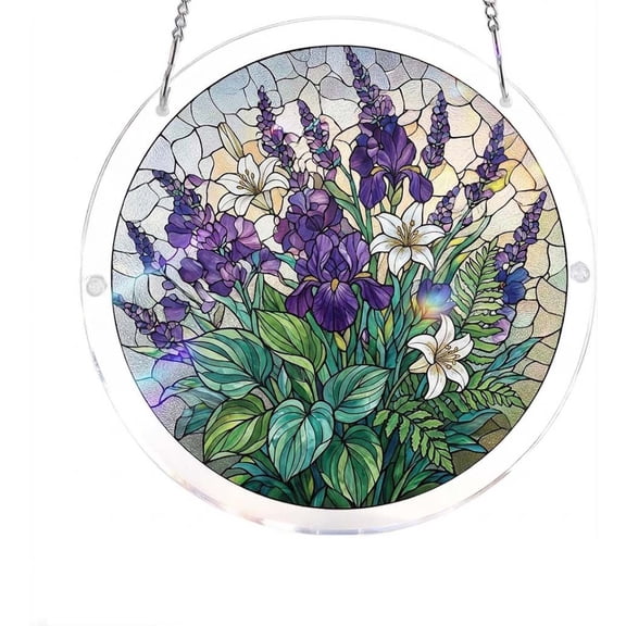 POLISE Spaces Acrylic Jigsaw Puzzle Suncatcher Dream Catchers For Adults Iris Lily Lavender Floral Window Hanging Decor For Cottagecore Home 7.4Inch Mother's Day Gifts