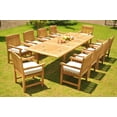 thumbnail image 5 of Teak Dining Set: 10 Seater 11 Pc: 117" Double Extensions Rectangle Dining Table & 10 Devon Arm/Captain Chairs Outdoor Patio Grade-A Teak Wood WholesaleTeak #WMDSDVv, 5 of 6