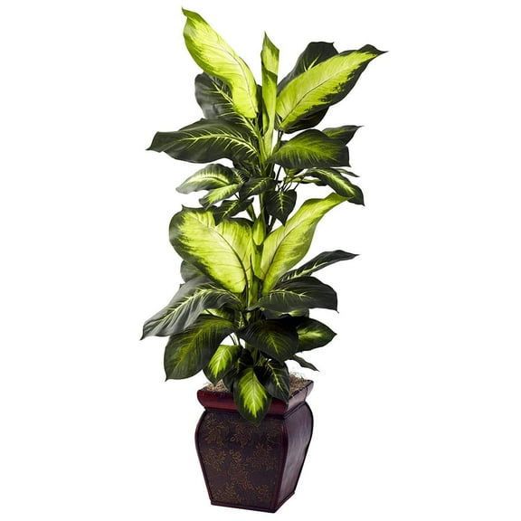 Nearly Natural Plastic 45" Green Golden Dieffenbachia Artificial Plant with Planter