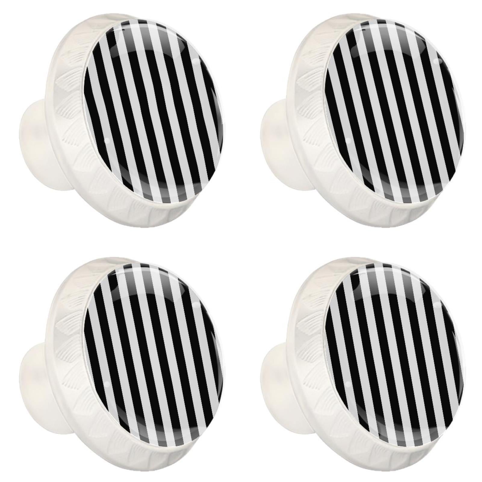 4 Pcs Modern Black White Stripes Knobs for Kitchen Cabinet Cupboard Dresser Bookcase Drawer Pulls Handles Round Home Decor