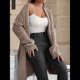 thumbnail image 4 of Cárdigan de Larga de Otoño para Mujer, Moderno Cárdigan de Punto Holgado con Bolsillos y Abertura Frontal para Invierno. Camello XL, 4 of 10