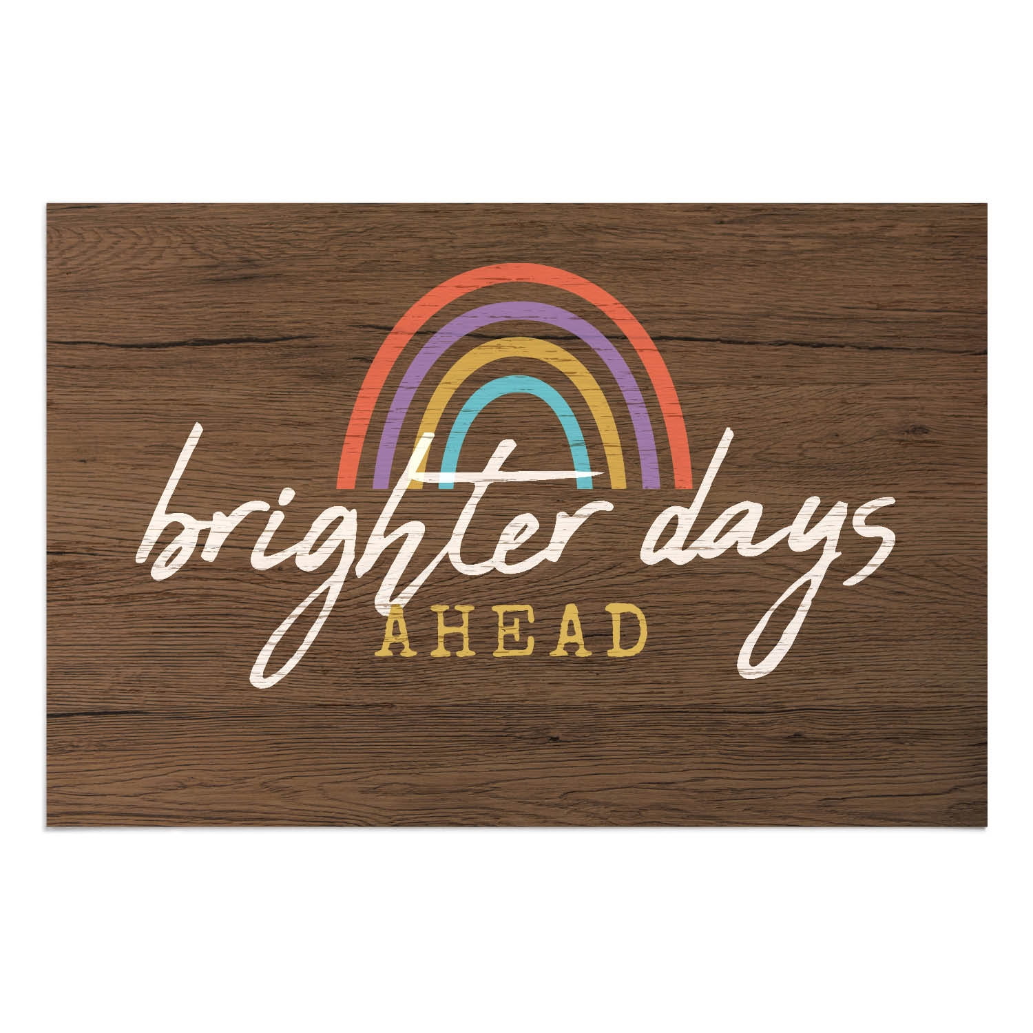 Personalized Planet 27x18 Rainbow Brighter Day Ahead Doormat with Custom Family Name Printed on Brown Rectangular 1/8” Thick Non Slip Mat for Kitchen Hallway Deck or Porch