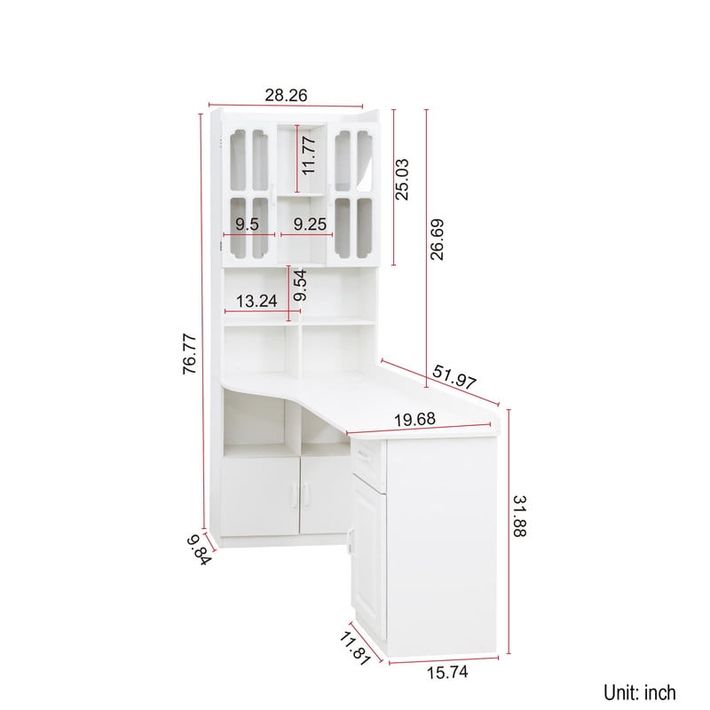 L-Shaped Corner Computer Desk with Cabinets and 1 Drawer, Office Desk with Bookshelf and Hutch, Writing Table Large Workstation with Open Shelves