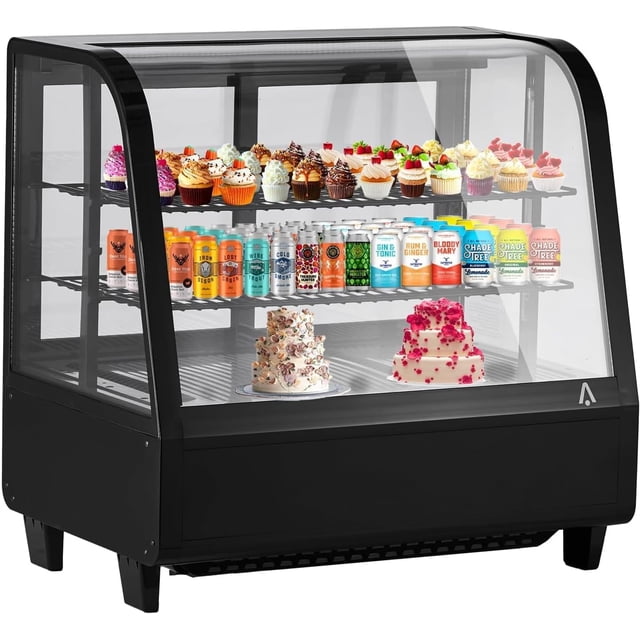 Commercial Display Cake Refrigerator,3.5 Cu.Ft,Commercial Refrigerator Display Case,2-Tiers,LED Countertop Pastry Display Case,Sliding Tempered Glass Door,for Store,Cafe, Bakery,Restaurant
