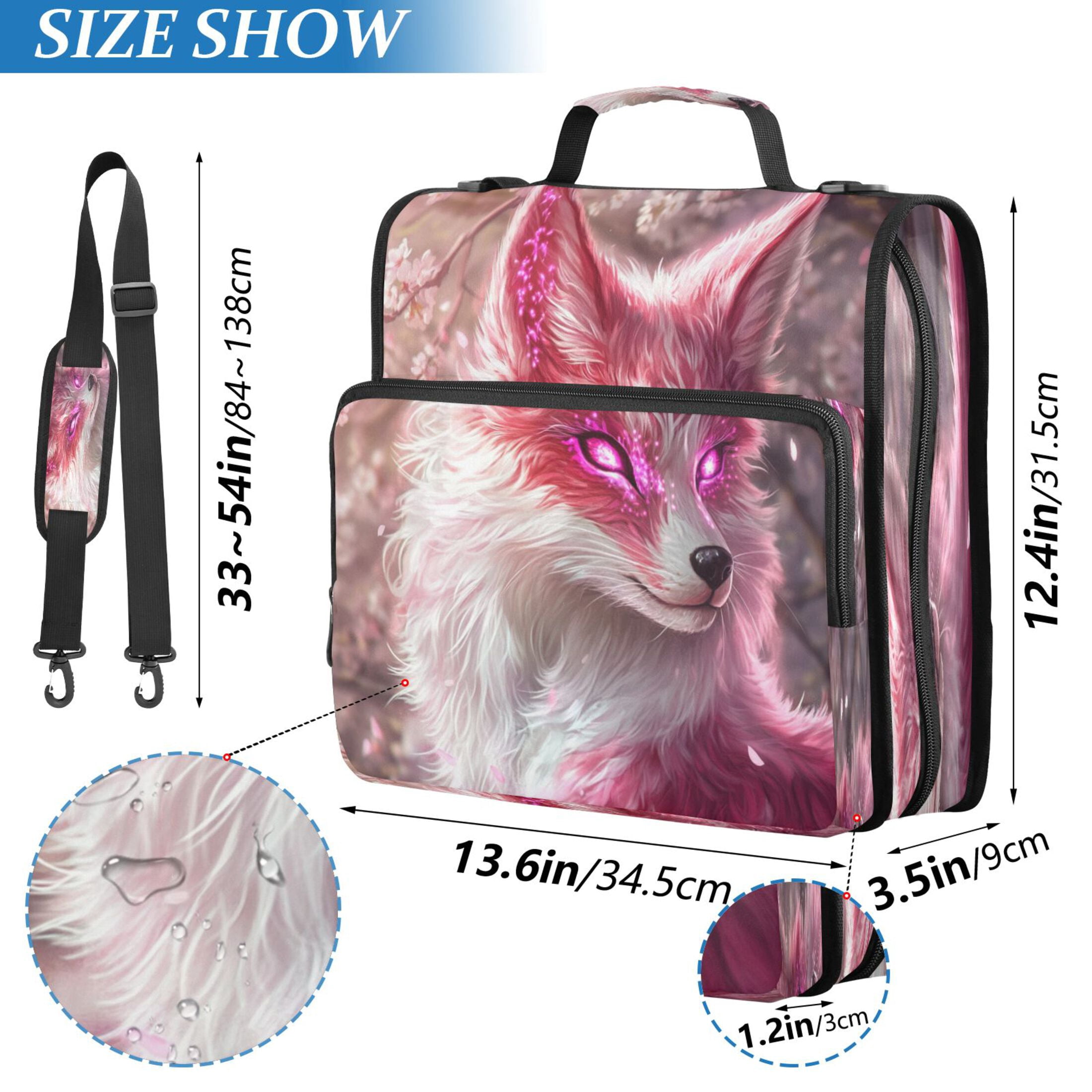 YAZAOO Zipper Binder trapper keeper Documents Organized Design Pink Fox with Glowing Eyes Printed