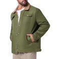 thumbnail image 4 of Abrigo de invierno INSPIRE CHIC para hombres, con cuello, botones en la parte delantera, forro de felpa, bolsillos, chaqueta de camionero, 2XL, verde oliva, 4 of 6
