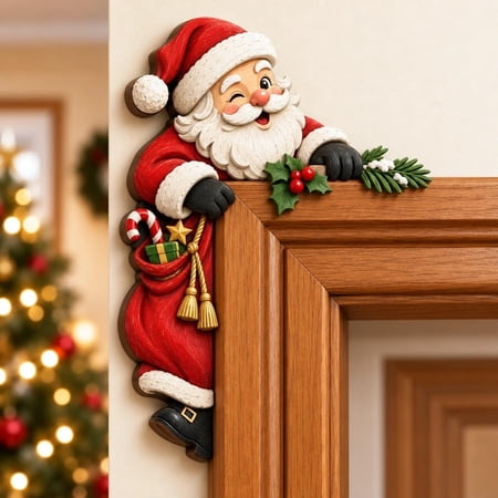 Clearance! Christmas Peekaboo Door Frame Corner Decor, A Pair Wooden Door Topper Sign, Christmas Decor (Santa)