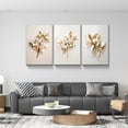 thumbnail image 3 of 3 Piece Wall Art Canvas Gold Flower Picture Minimalist Floral Poster Modern Artwork Print on Canvas, Framed for Living Room Bedroom Office, 12"x16"x3 Panels, 3 of 7