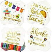 100 Pack Mexican Fiesta Napkins for Cinco de Mayo Party Supplies, Taco Fiesta Decorations in 4 Designs (5x5 In)