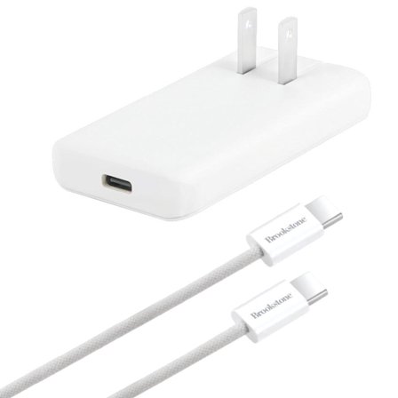Brookstone Slim Portable 65W PD USB-C Wall Charger with USB-C Cable Charging Kit - White