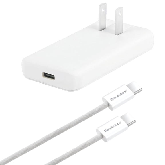 Brookstone Slim Portable 65W PD USB-C Wall Charger with USB-C Cable Charging Kit - White