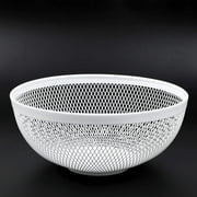 JHY DESIGN Metal Mesh Fruit Basket 10.5''Diameter Large Candy Bowl Large White Round Decorative Bowl for Kitchen Countertop Home (White)