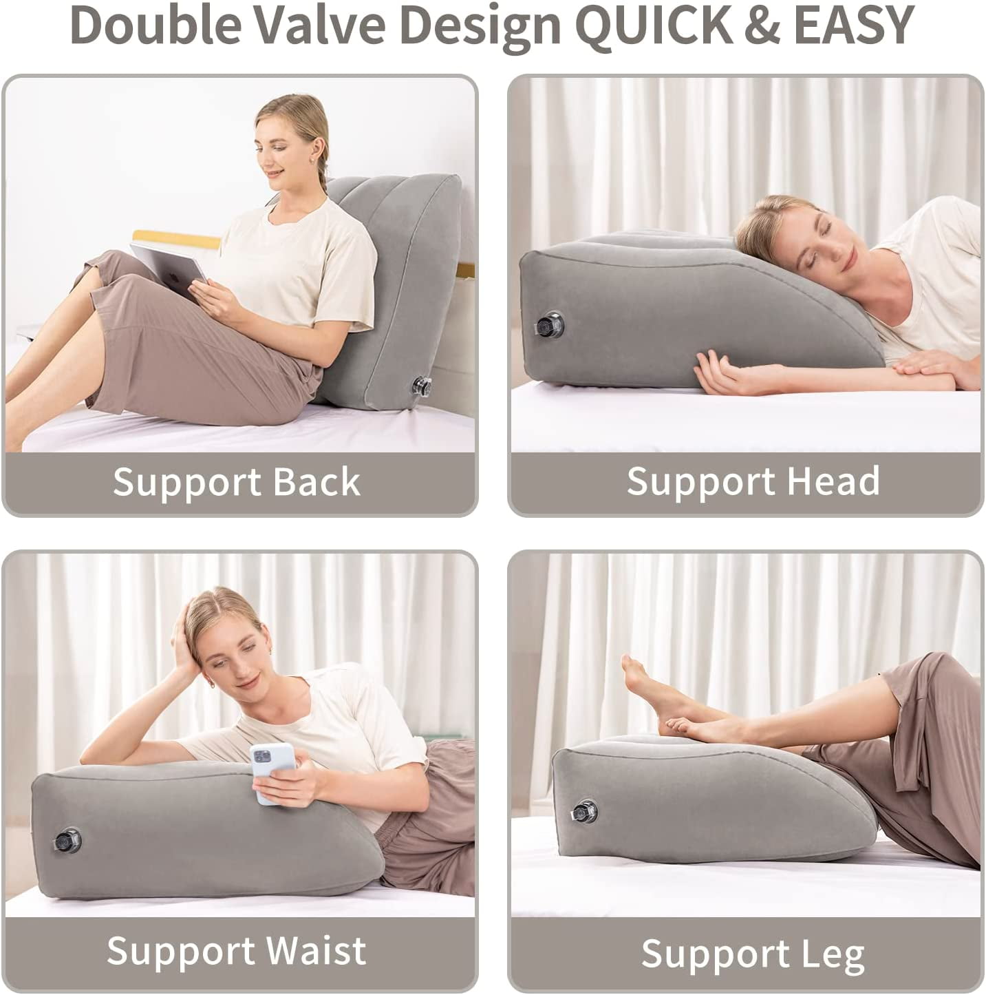 Hinzonek Leg Elevation Pillows, Inflatable Portable Wedge Pillows for Sleeping, Legs Reduce Swelling, Blood Improve Circulation, Back Pain, After Surgery, Foot Lift Rest, Pregnant, Gray