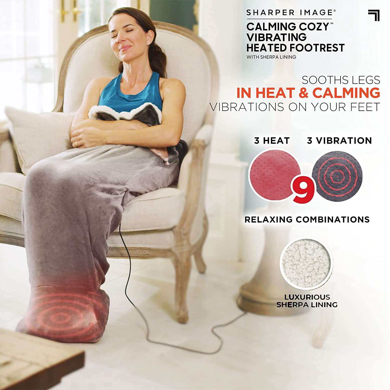 Calming Cozy by Sharper Image Personal Sherpa Wrap with Electric Heating  Massaging Vibrating Foot Bed, 3 Heat u0026 3 Massage Settings for 9 Relaxing  Combinations (OPEN BOX LIKE BRAND NEW Warranty) - Walmart.com