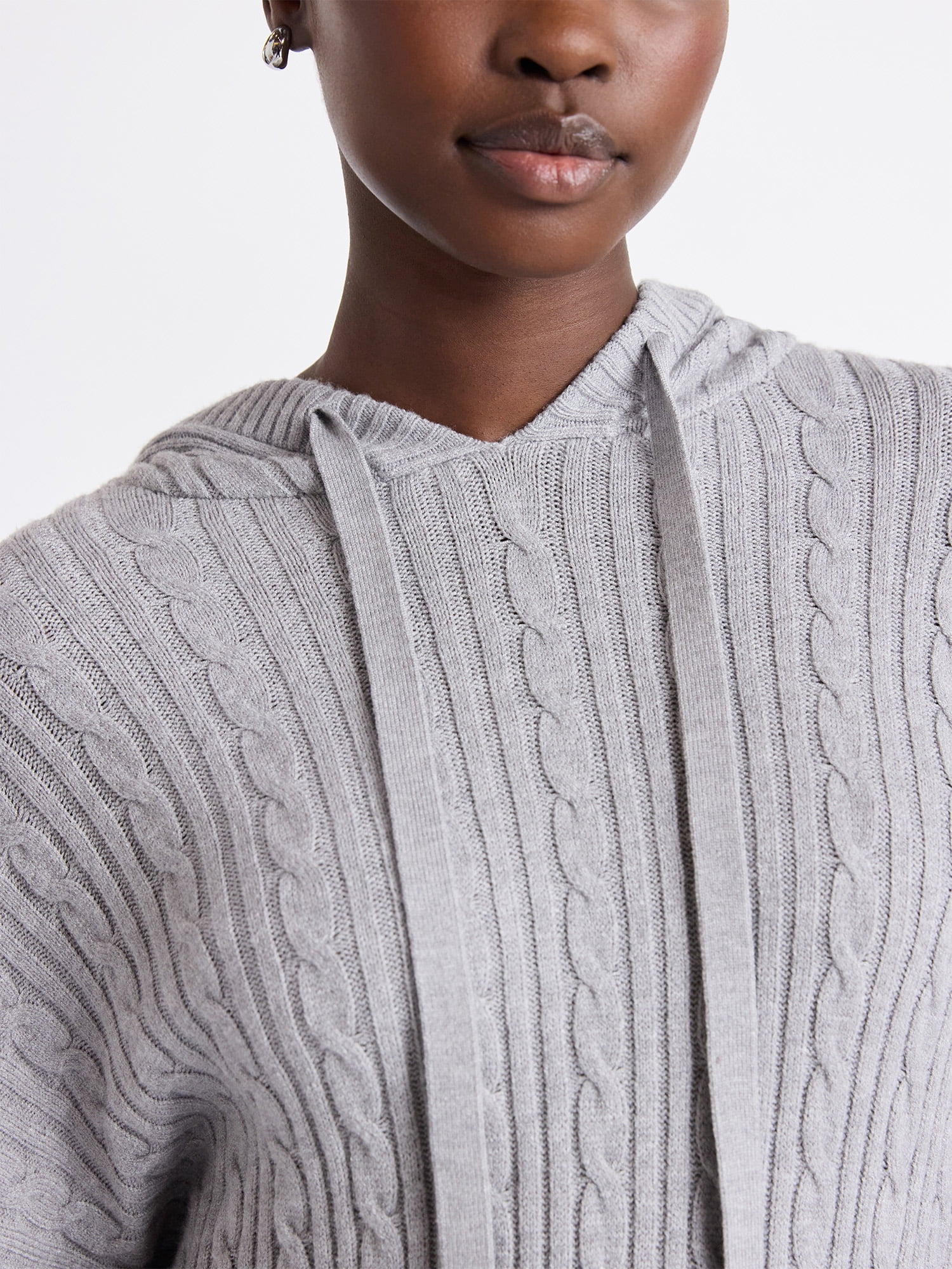 Free Assembly Women's Cozy Yarn Cable Knit Hoodie Sweater, Midweight, Size XS-XXL