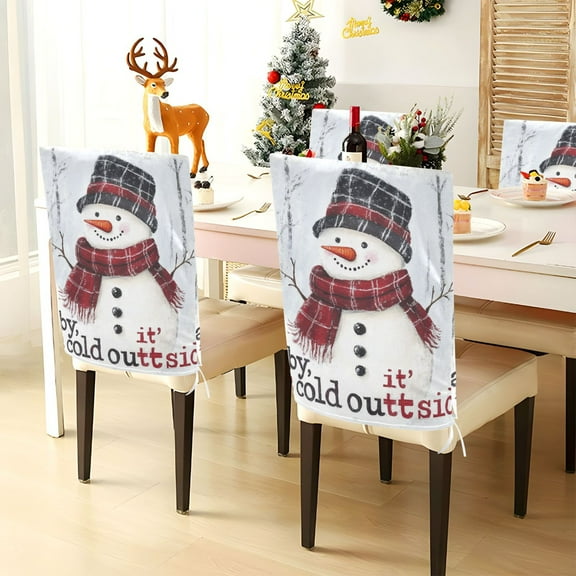YAZAOO Chair Covers Set Home Kitchen Snowman Playing Snow Party Decor Seat Back Cover Protector