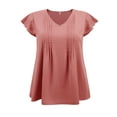 thumbnail image 4 of GRACE & GRANDEUR Women's Plus Size Blouses V Neck Topstitched Tucks Ruffle Short Sleeve Dressy Casual Tops 2X Coral Red, 4 of 5