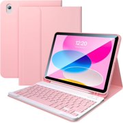 for iPad 10th/11th(A16) Generation Case with Keyboard 2022/2025, 10.9 Inch Magnetic Detachable Bluetooth Keyboard Folio Cover, Soft Silicone Lining & Built-in Apple Pencil Holder, Pink