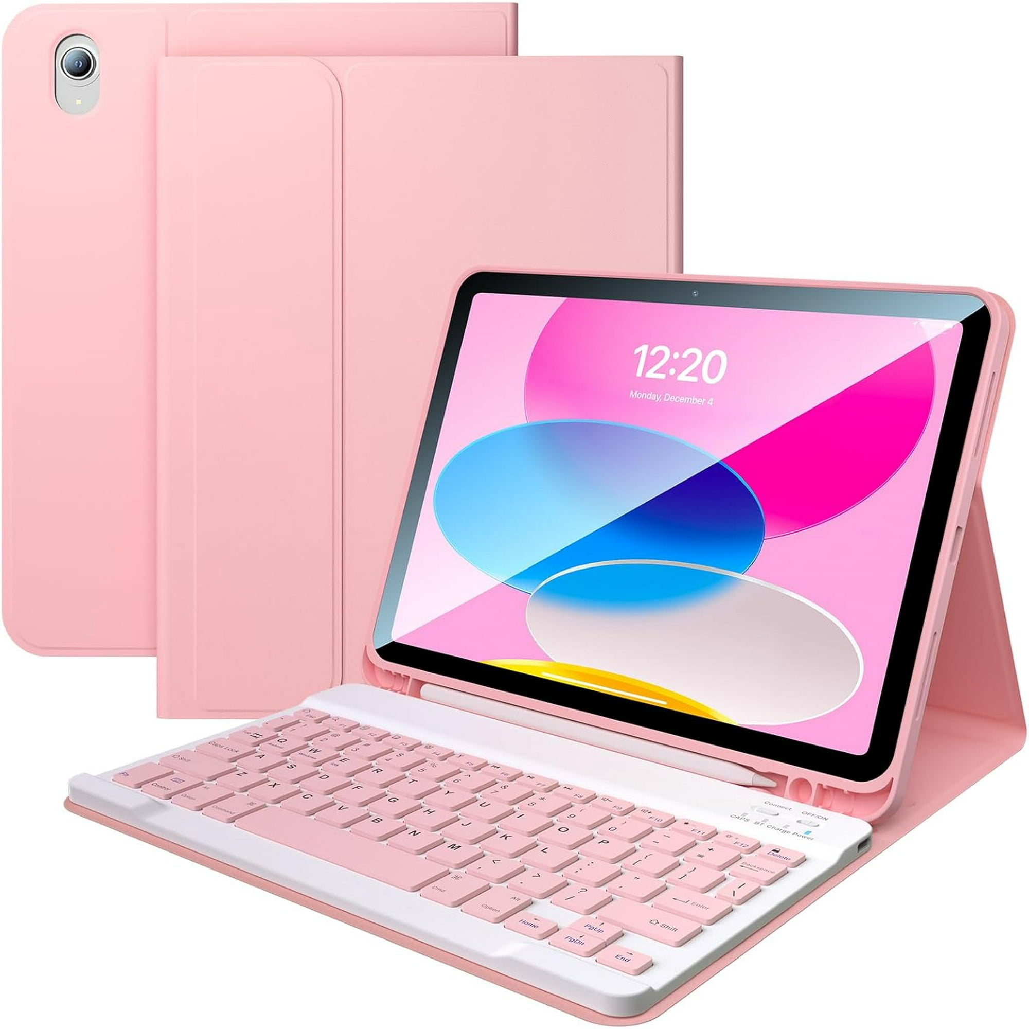 for iPad 10th/11th(A16) Generation Case with Keyboard 2022/2025, 10.9 Inch Magnetic Detachable Bluetooth Keyboard Folio Cover, Soft Silicone Lining & Built-in Apple Pencil Holder, Pink