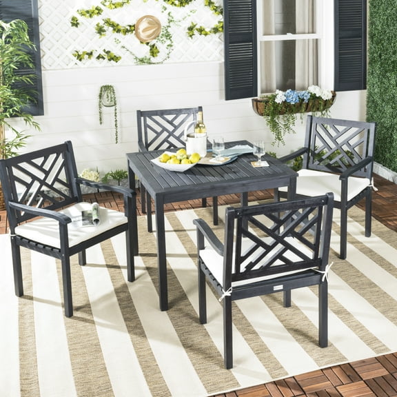 SAFAVIEH Bradbury Outdoor Modern 5 Piece Dining Set with Cushion, Dark Slate Grey/Beige