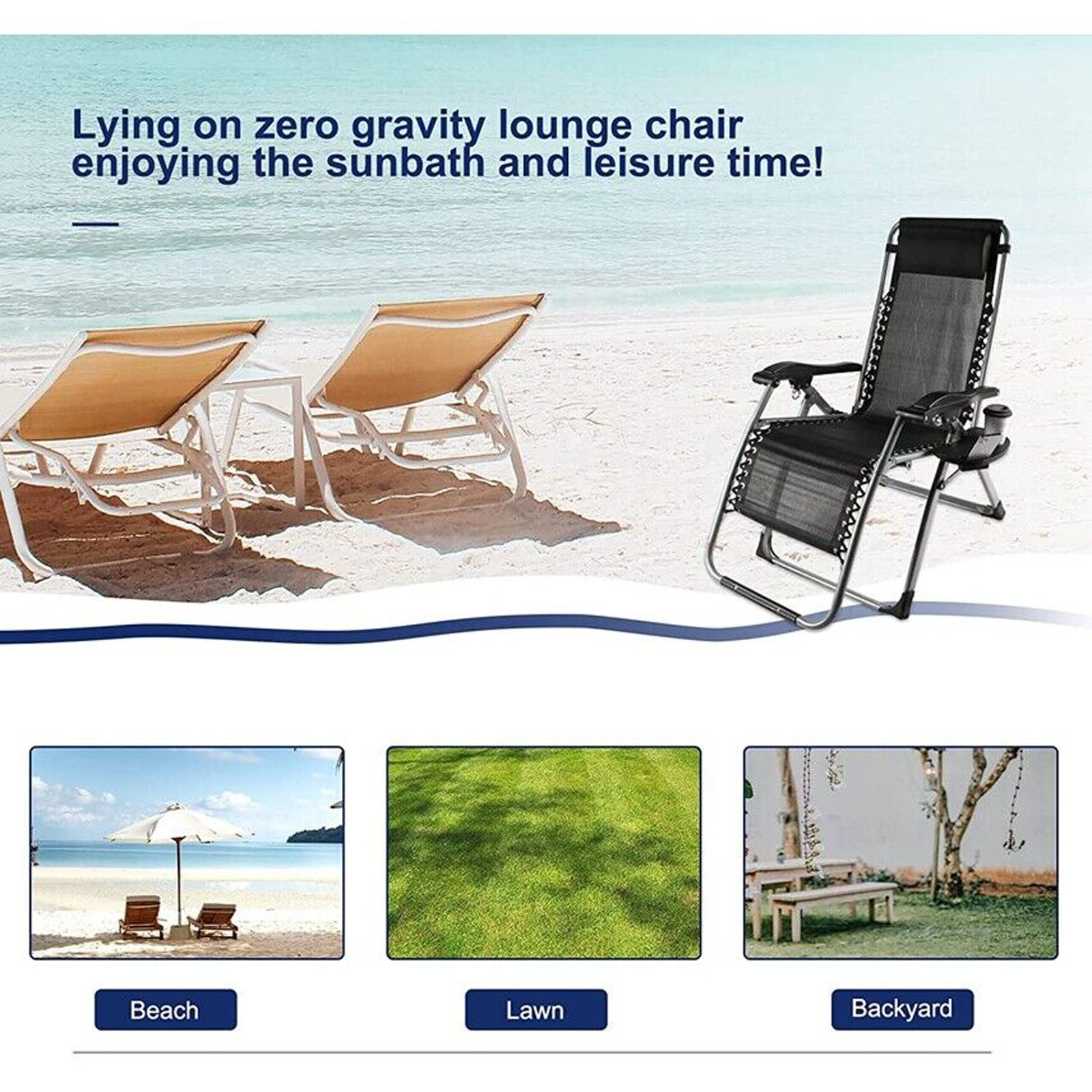 BIGTREE Zero Gravity Recliner Deck Patio Beach Chair Pillow Headrest - image 4 of 9